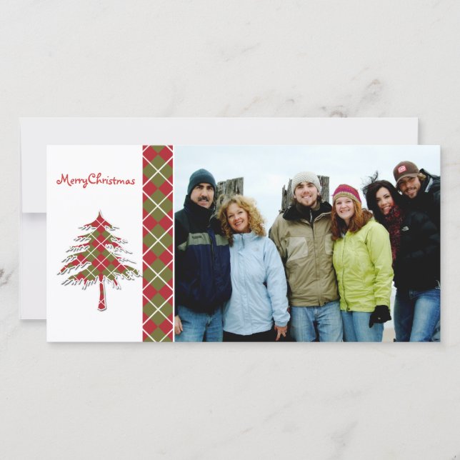 Cartes Pour Fêtes Annuelles Arbre Jacquard rouge et vert Joyeux Noël (Devant)
