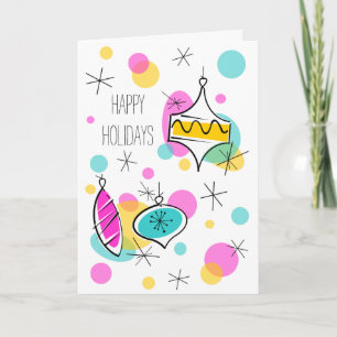 Cartes Pour Fêtes Annuelles Arbre rétro Baubles Joyeux vacances texte vertical