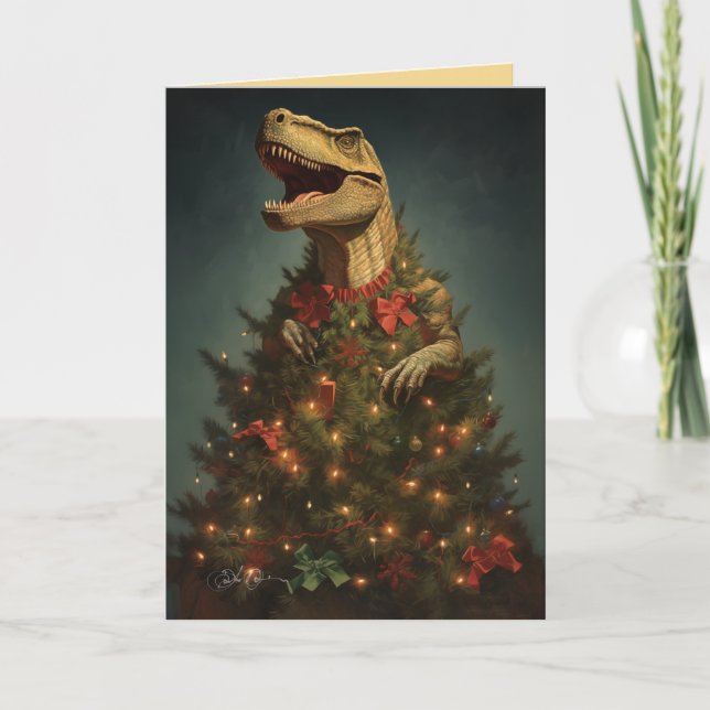 Cartes Pour Fêtes Annuelles Arbre Rex - Dinosaure de Vacances (Devant)