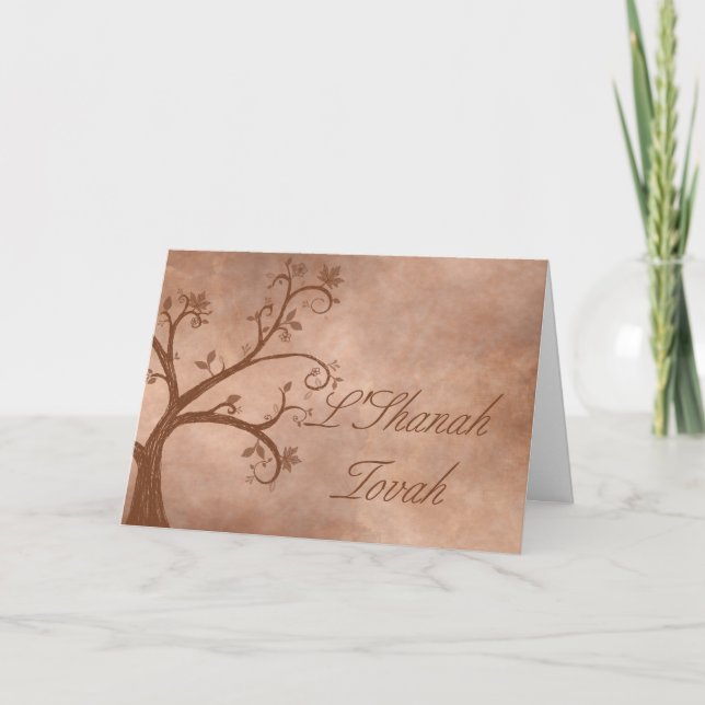 Cartes Pour Fêtes Annuelles Arbre rustique d'automne de Rosh Hashanah (Devant)