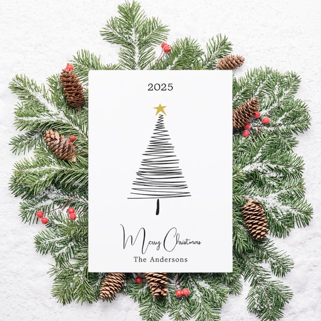 Cartes Pour Fêtes Annuelles Arbre simple noir blanc boho Noël (Créateur téléchargé)