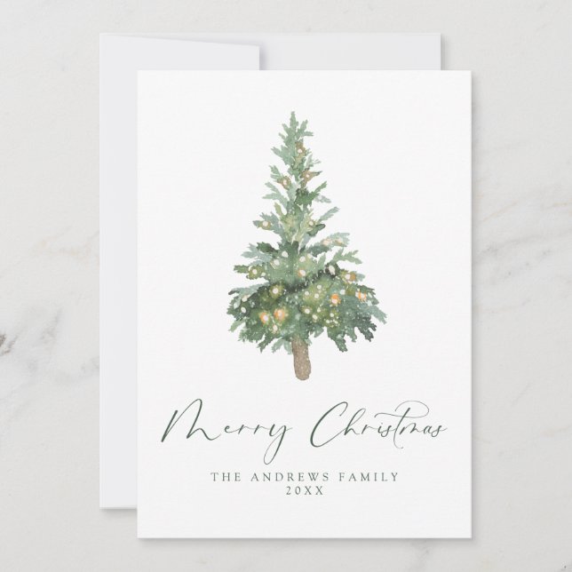 Cartes Pour Fêtes Annuelles Arbre vert Joyeux Noël Aquarelle Arbre non photo (Devant)