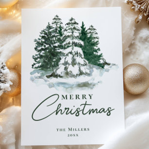 Cartes Pour Fêtes Annuelles Arbre Vintage vert Aquarelle Noël
