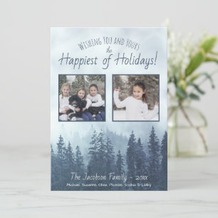 Cartes Pour Fêtes Annuelles Arbres à pin bleu Foggy 2 Photo Aquarelle rustique