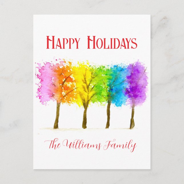 Cartes Pour Fêtes Annuelles Arbres à pin d'aquarelle de Noël (Devant)