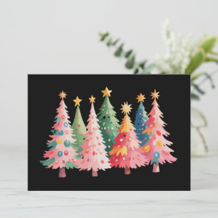 Cartes Pour Fêtes Annuelles Arbres aquarelle de Noël Cute Xmas Rose