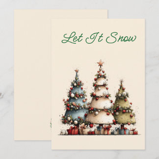 Cartes Pour Fêtes Annuelles Arbres de Noël à l'aquarelle rustique, Qu'il neige