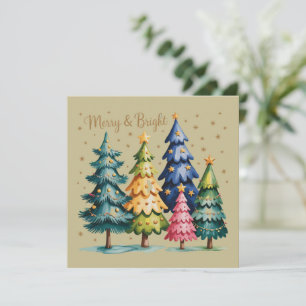 Cartes Pour Fêtes Annuelles Arbres de Noël aquarelle de Noël Arbre rose