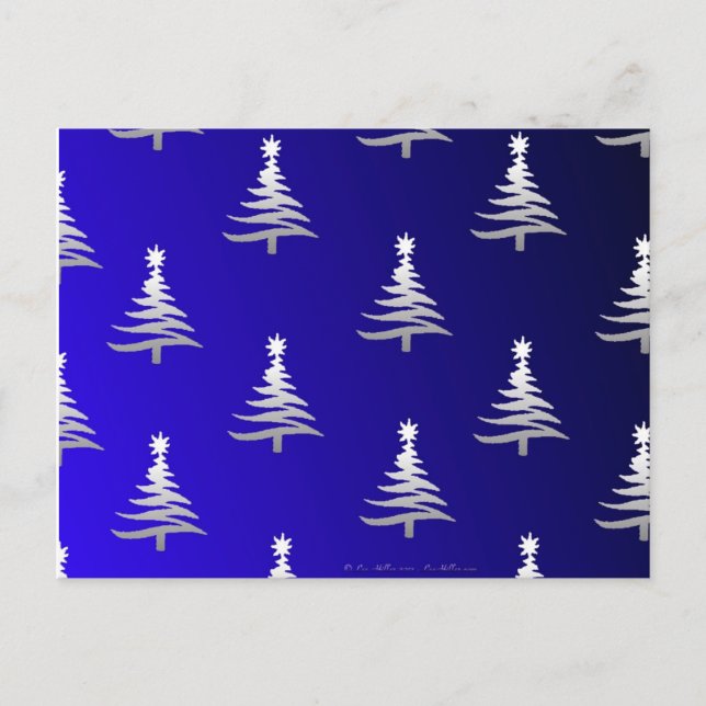 Cartes Pour Fêtes Annuelles Arbres de Noël Argent sur Bleu Cobalt (Devant)