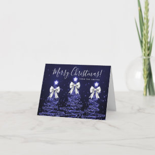 Cartes Pour Fêtes Annuelles Arbres de Noël Bleu Marine Fériés Salutation Argen