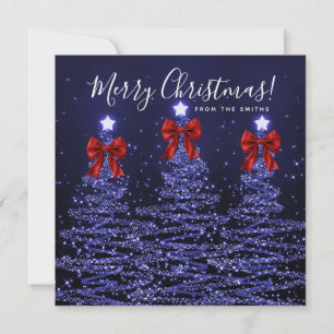 Cartes Pour Fêtes Annuelles Arbres de Noël Bleu Marine Fériés Salutation Rouge