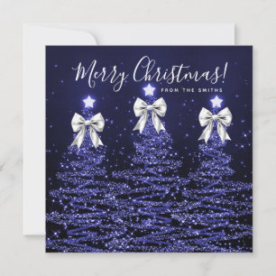 Cartes Pour Fêtes Annuelles Arbres de Noël Bleu Marine Fêtes Greeting Argenté 