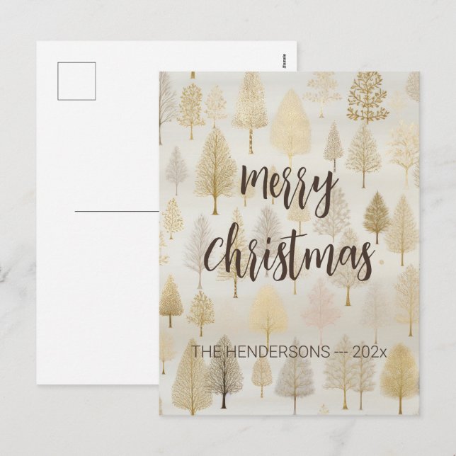 Cartes Pour Fêtes Annuelles Arbres de Noël en argent d'or (Devant / Derrière)