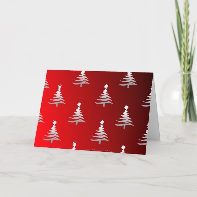 Cartes Pour Fêtes Annuelles Arbres de Noël en argent sur rouge (Devant)