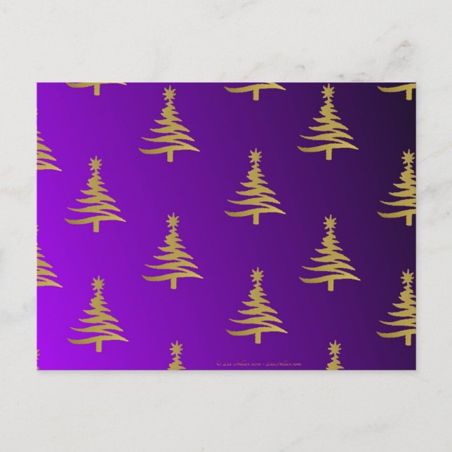 Cartes Pour Fêtes Annuelles Arbres de Noël Gold sur violet (Devant)