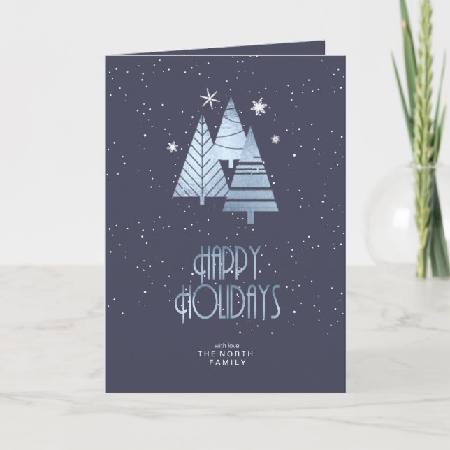 Cartes Pour Fêtes Annuelles Arbres de Noël Joyeuses Fêtes Bleues ID863 (Devant)