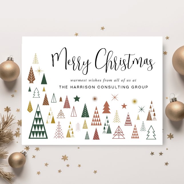 Cartes Pour Fêtes Annuelles Arbres de Noël minimaux Entreprise QR Code Entrepr (Spread the joy of the season and strengthen business relationships with our stylish holiday card)