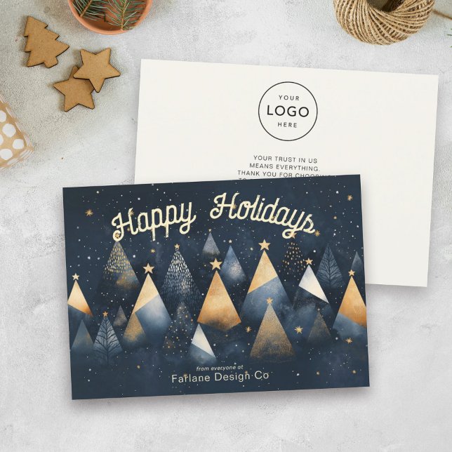 Cartes Pour Fêtes Annuelles Arbres de Noël modernes Blue Small Office Business (Créateur téléchargé)