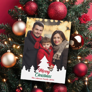Cartes Pour Fêtes Annuelles Arbres de Noël modernes Famille Photo Rouge