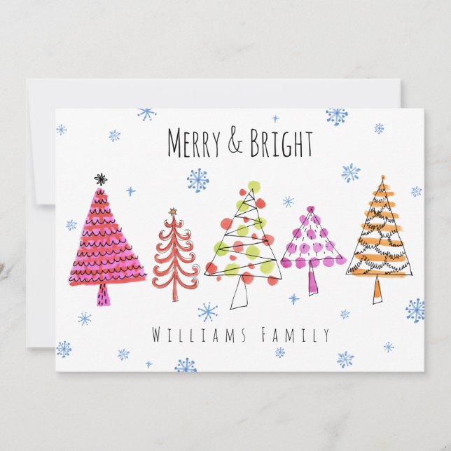 Cartes Pour Fêtes Annuelles Arbres de Noël modernes Joyeux et Vacances brillan (Devant)