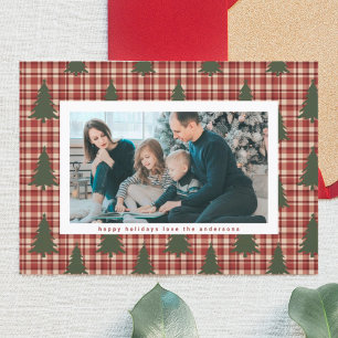 Cartes Pour Fêtes Annuelles Arbres de Noël modernes Maroon Rouge Photo Plaid