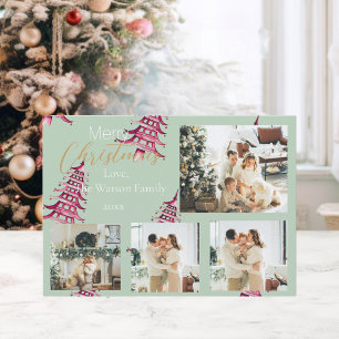 Cartes Pour Fêtes Annuelles Arbres de Noël Pagode rouges Sage 5-Photo
