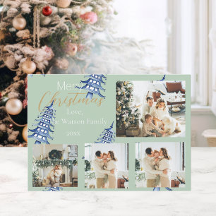 Cartes Pour Fêtes Annuelles Arbres de Noël pagodes bleu sauge 5-Photo