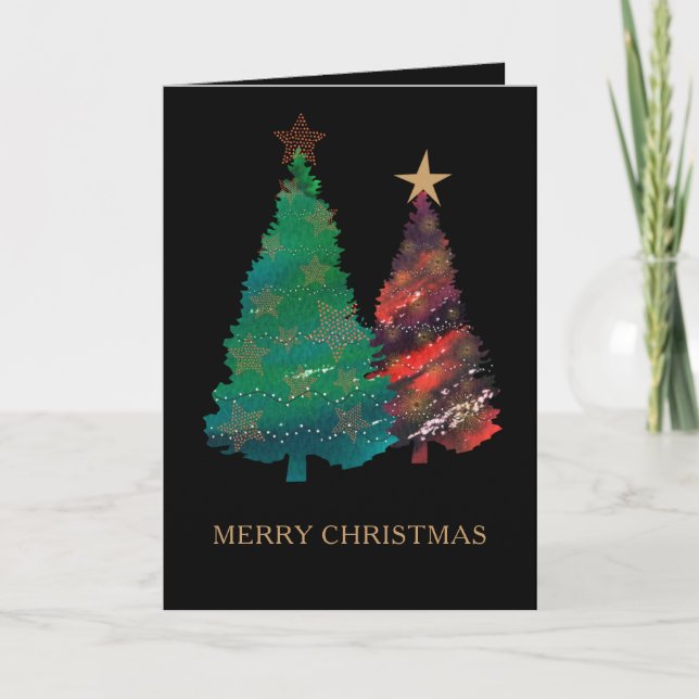 Cartes Pour Fêtes Annuelles Arbres de Noël Peints à la main (Devant)