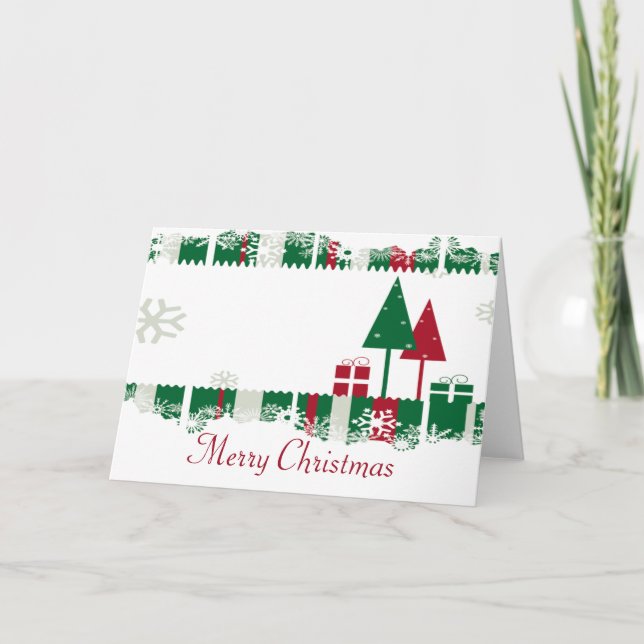 Cartes Pour Fêtes Annuelles Arbres de Noël rouges et verts (Devant)