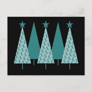 Cartes Pour Fêtes Annuelles Arbres de Noël Ruban Turquoise - Cancer de l'ovair
