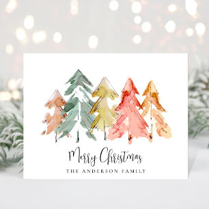 Cartes Pour Fêtes Annuelles Arbres de Noël rustiques en aquarelle