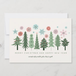 Cartes Pour Fêtes Annuelles Arbres de Noël stylisés et flocons de neige
