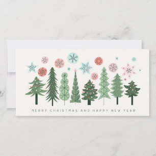 Cartes Pour Fêtes Annuelles Arbres de Noël stylisés et flocons de neige