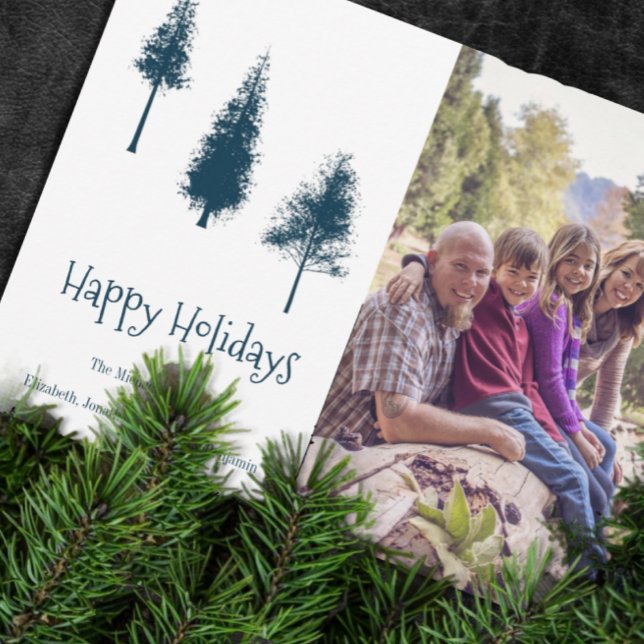 Cartes Pour Fêtes Annuelles Arbres d'hiver bleus de la Marine (Créateur téléchargé)