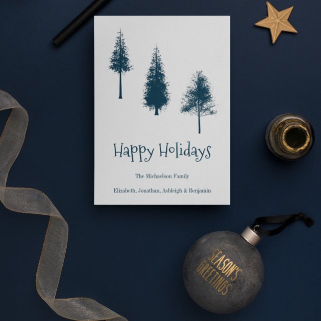 Cartes Pour Fêtes Annuelles Arbres d'hiver bleus de la Marine (Créateur téléchargé)