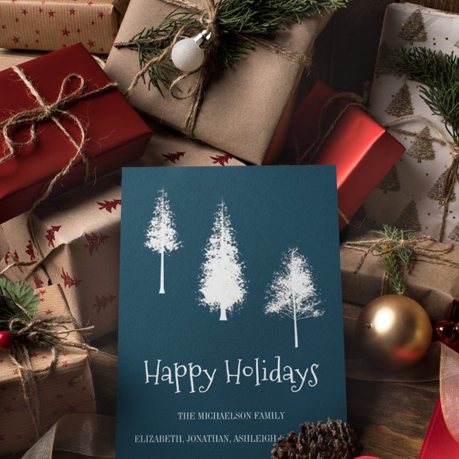 Cartes Pour Fêtes Annuelles Arbres d'hiver bleus de la Marine (Créateur téléchargé)