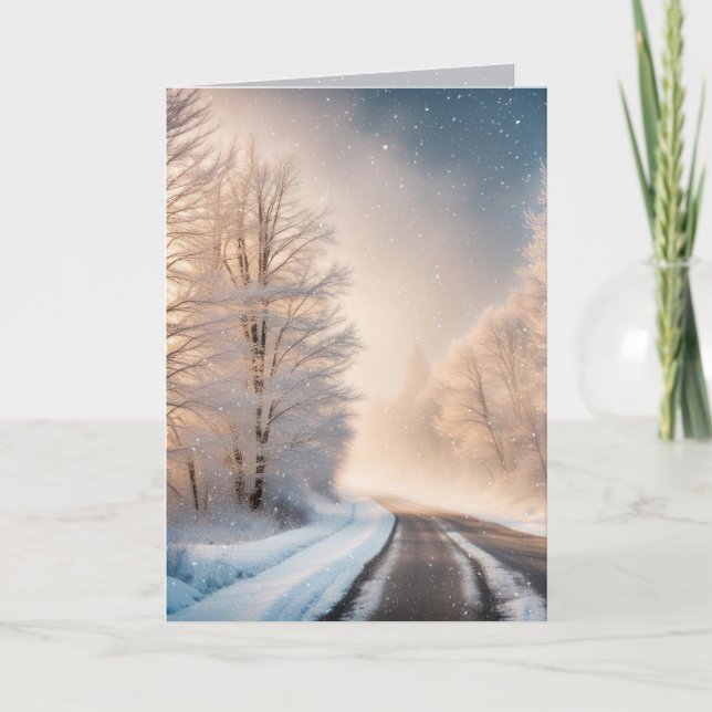Cartes Pour Fêtes Annuelles Arbres d'hiver gelés et route (Devant)