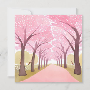 Cartes Pour Fêtes Annuelles Arbres Fleurs de Cerisier Rose Aquarelle Chemin