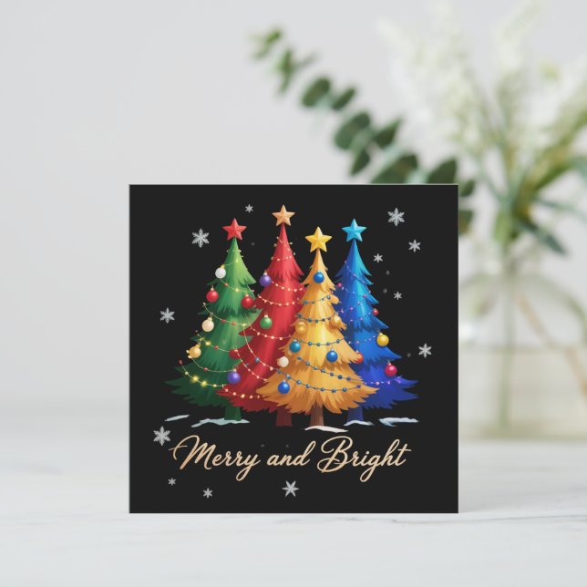 Cartes Pour Fêtes Annuelles Arbres joyeux et lumineux Cadeau de Noël Vacances  (Debout devant)
