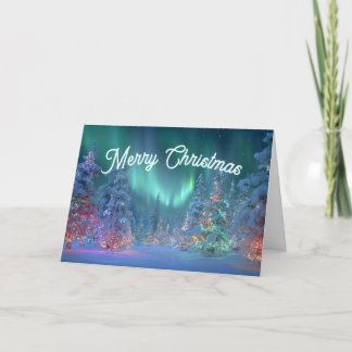 Cartes Pour Fêtes Annuelles Arbres pastel des lumières du Nord Joyeux Noël