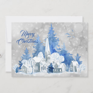 Cartes Pour Fêtes Annuelles Arbres Rustique Bleu Aquarelle Noël Appartement