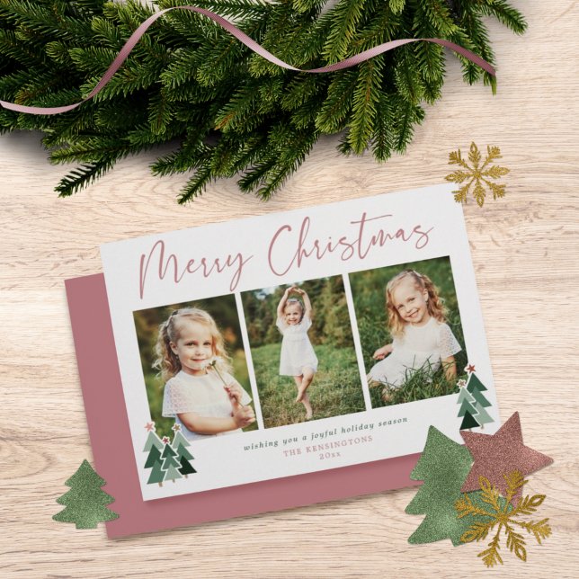 Cartes Pour Fêtes Annuelles Arbres rustiques Vacances de Noël modernes 3 Photo (Créateur téléchargé)