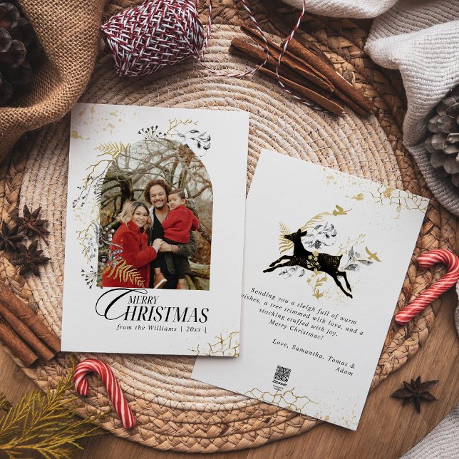 Cartes Pour Fêtes Annuelles Arc Boho Gold & Black Floral Photo Noël (Créateur téléchargé)