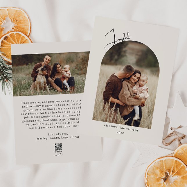 Cartes Pour Fêtes Annuelles Arc Boho moderne Beige Joyeux Deux photos (Créateur téléchargé)