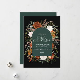 Cartes Pour Fêtes Annuelles Arc botanique élégant et fleuri vert
