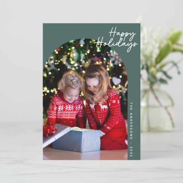 Cartes Pour Fêtes Annuelles Arc de Joyeuses Fêtes Moderne Vert (Debout devant)