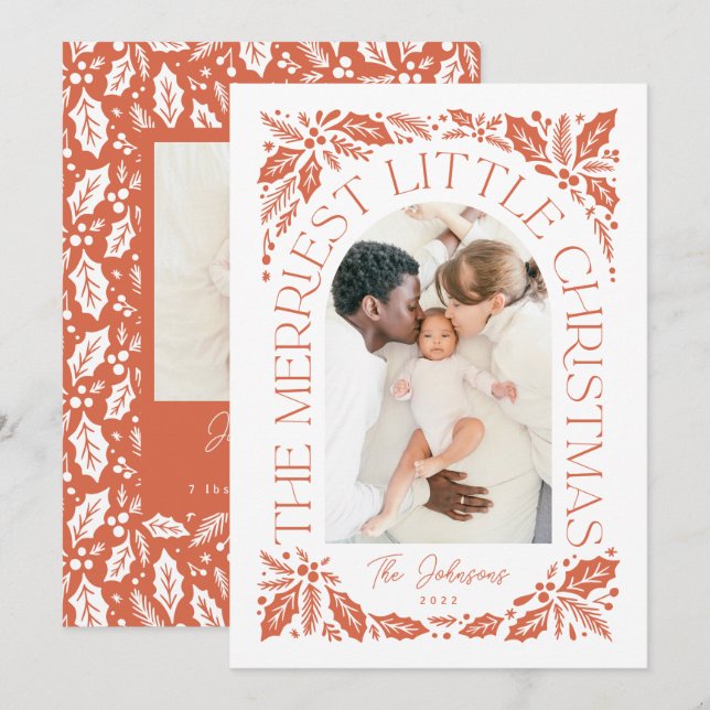Cartes Pour Fêtes Annuelles Arc de photos Red Holly | Merriest Little Christma (Devant / Derrière)