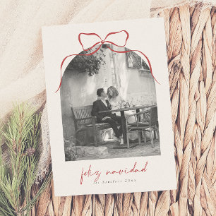 Cartes Pour Fêtes Annuelles Arc de Ruban Élégant Photo Feliz Navidad Noël