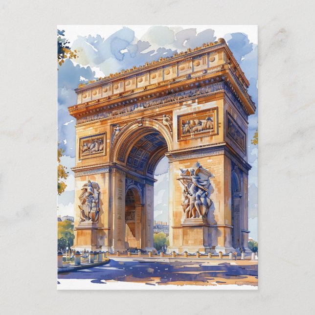 Cartes Pour Fêtes Annuelles Arc de Triomphe Aquarelle Sites de voyage France (Devant)