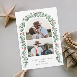 Cartes Pour Fêtes Annuelles Arc de verdure Script moderne 2 Photo Noël